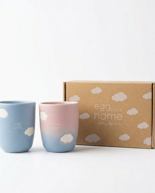 Cloud Mix Sunset Medium Cup 220ml Dog Mom & Dad White 2 Pieces Set