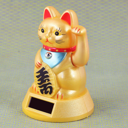 Chat chanceux solaire doré 12cm