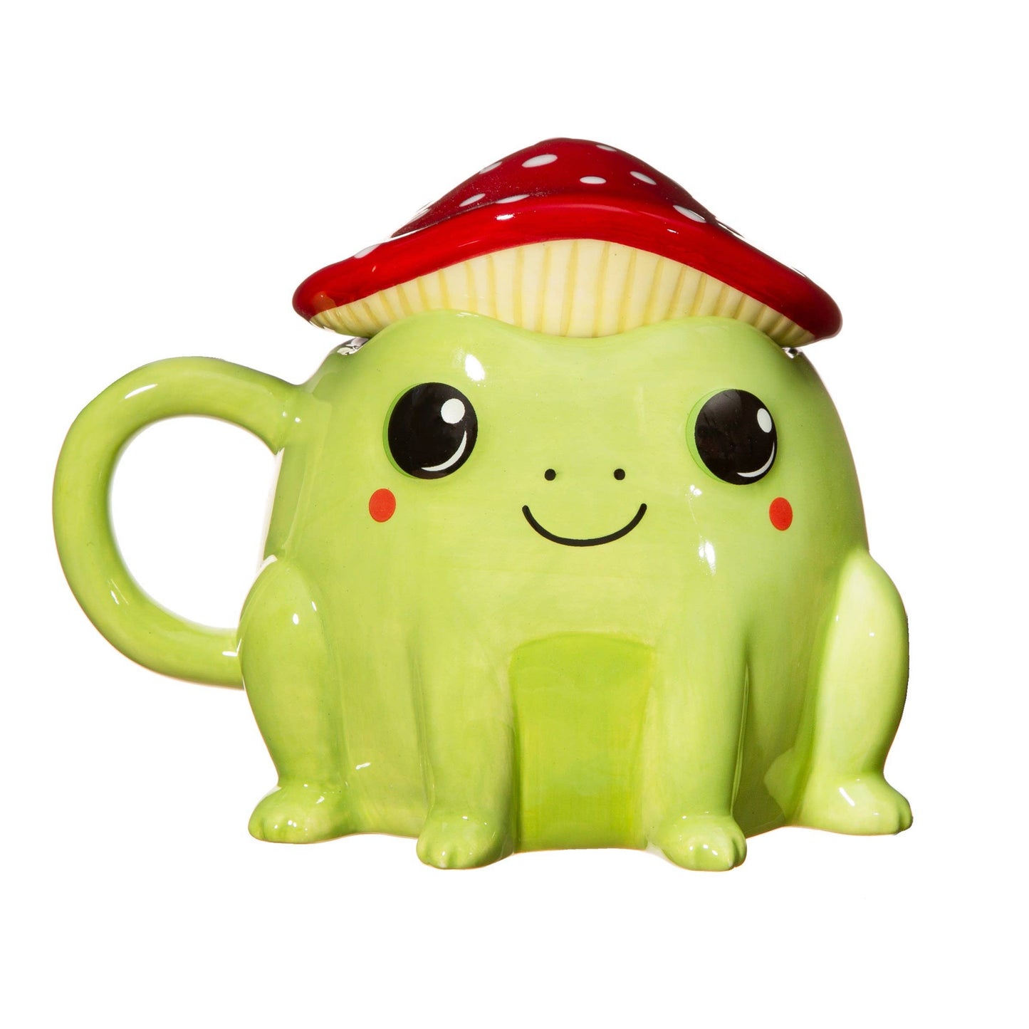 キノコ型の蓋が付いたカエルのカップ