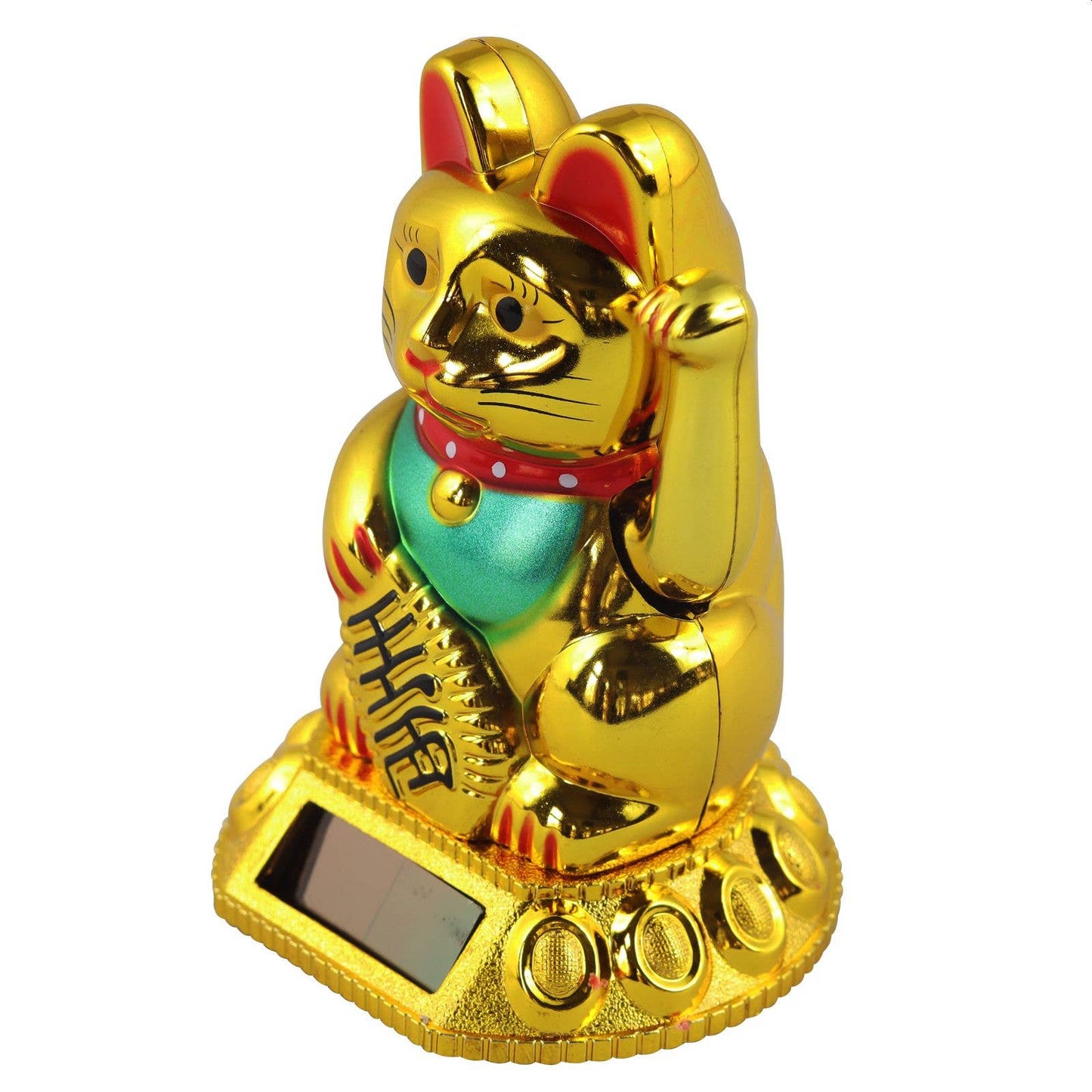 Chat chanceux solaire doré 8cm