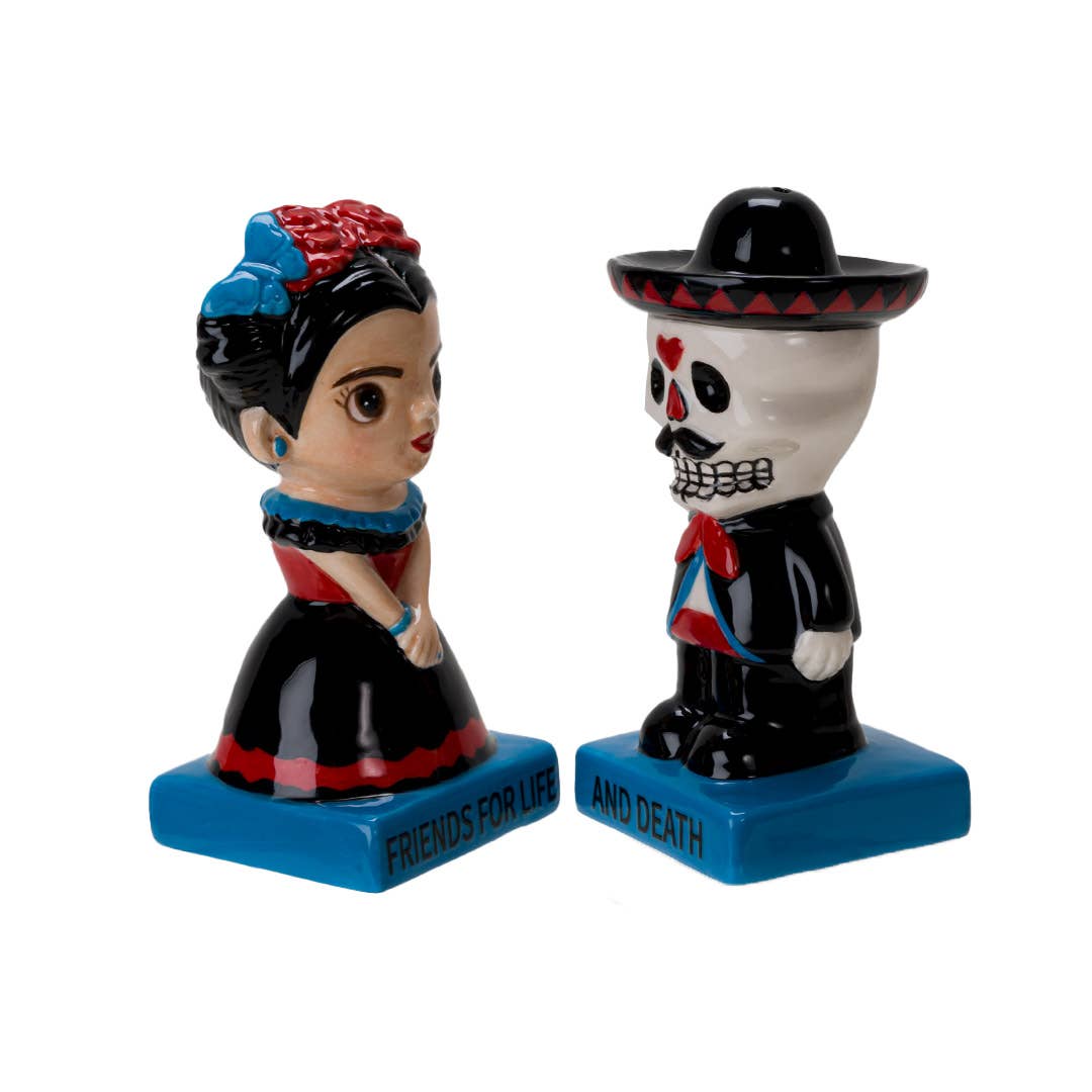 Conjunto de saleiro e pimenteiro em cerâmica Dia De Los Muertos