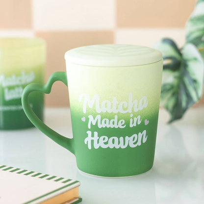 "Matcha Made in Heaven" mug with lid that doubles as a coaster