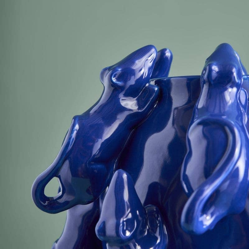 M. Mäuschen vaas, kobaltblauw steengoed, 23 x 23 x 26 cm