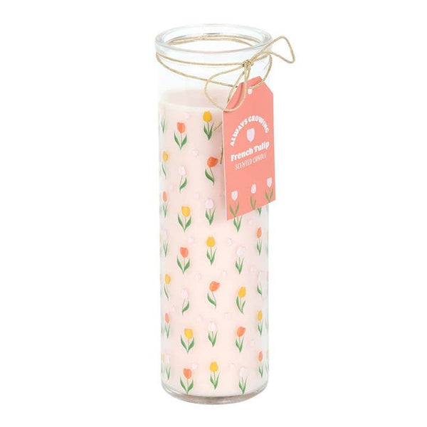 Tulpenförmige Duftkerze, bedruckt mit französischem Tulpenmotiv, Muttertag