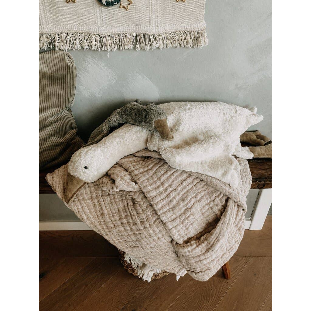 Grande chaufferette peluche en forme d’oie | blanc