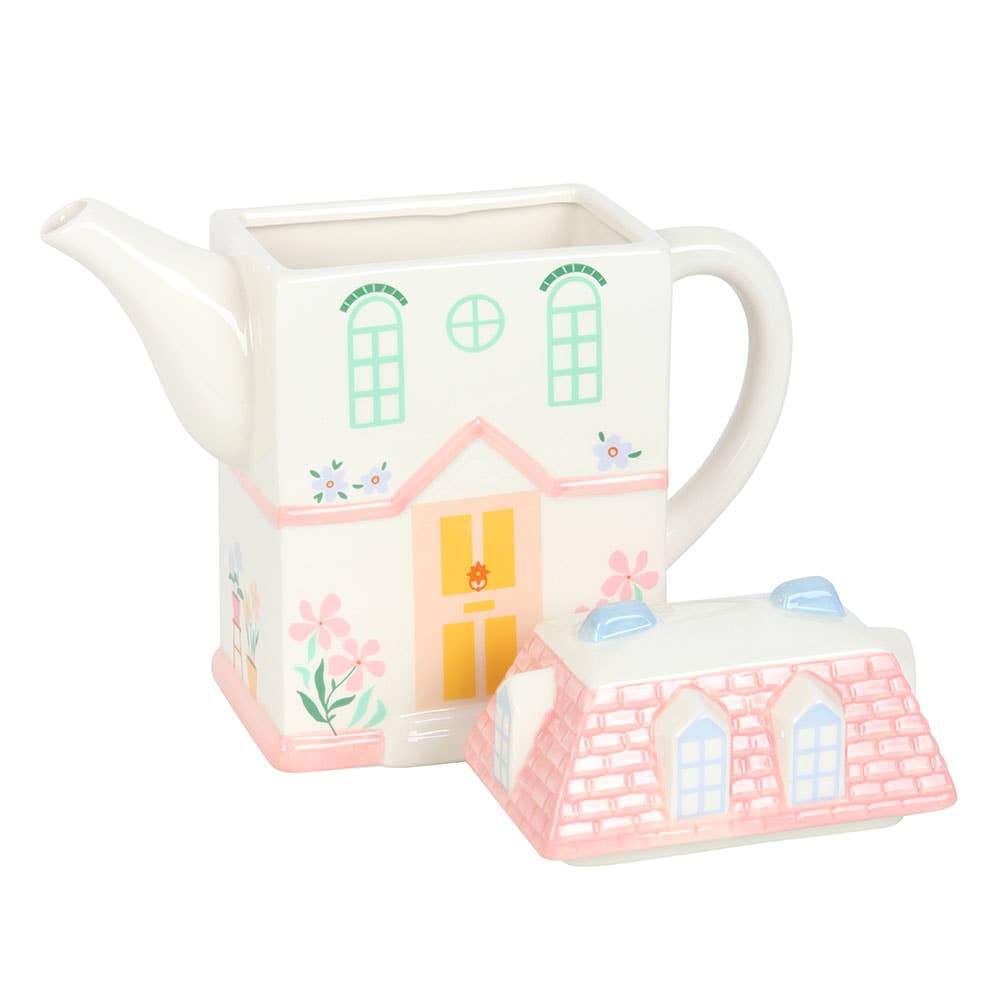 Pastel house-shaped teapot