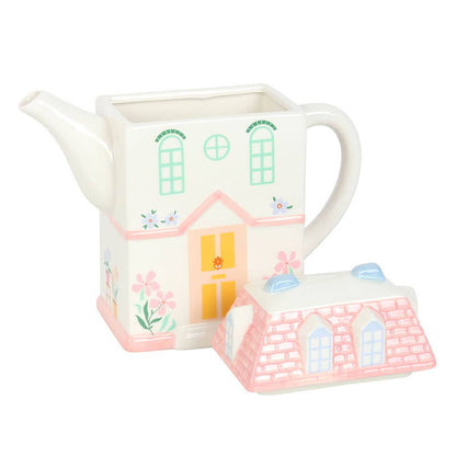 Pastel house-shaped teapot