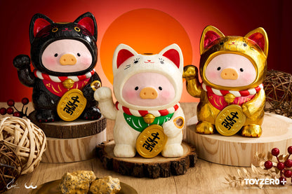 LuLu le Cochonnet - Maneki Lu (chat noir) — sculpture en bois 18cm