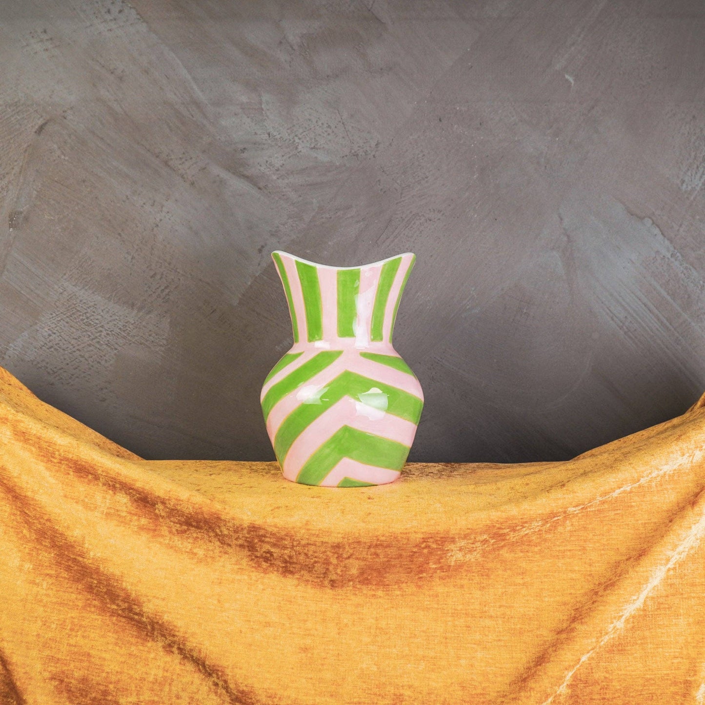 Vaso - Strisce - Gres - Verde/Rosa - 16x16x22cm