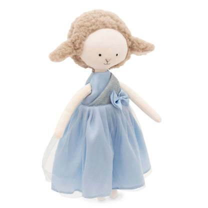 Peluche de la oveja Zoe: Vestido de satén azul, 29 cm, Apto a partir de 0 meses