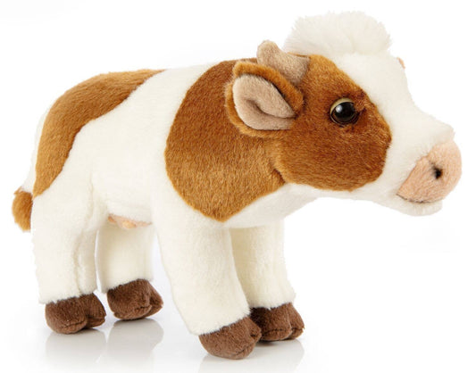 Witte/bruine koe, staand, 27 cm (lengte), knuffel/pluche