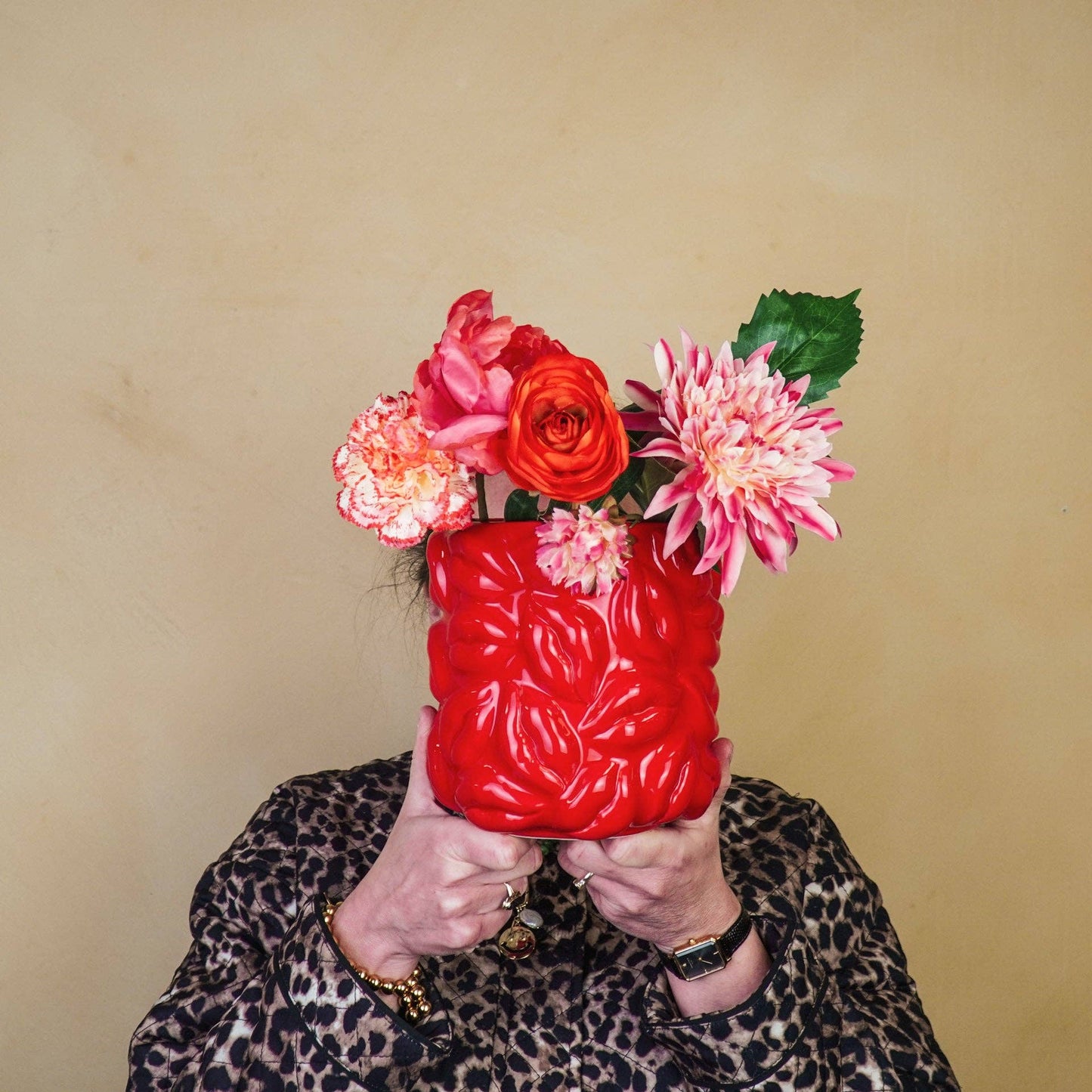 Pot - Bisous - Céramique - Rouge - 17,5x17,5x17,5cm