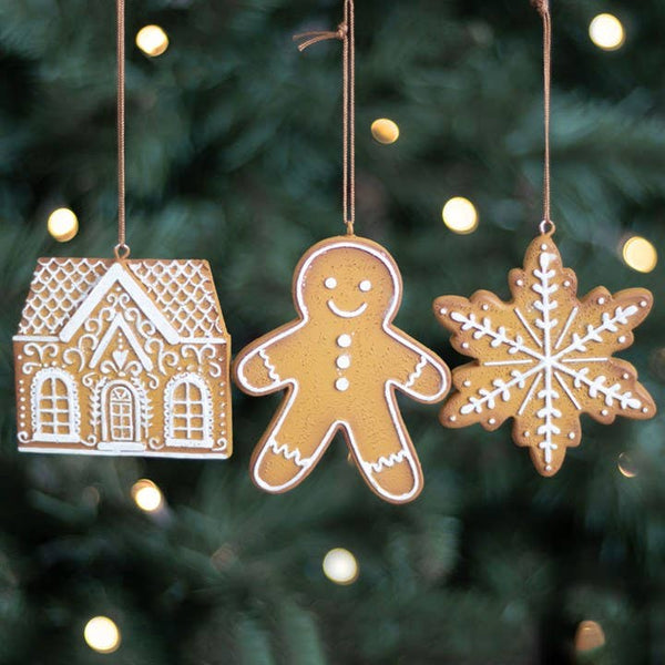 Conjunto de 3 adornos navideños para colgar con forma de pan de jengibre