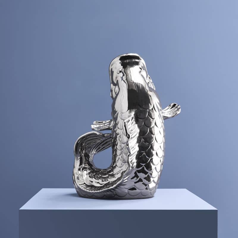 Escultura/jarrón de pez Blubb, gres plateado