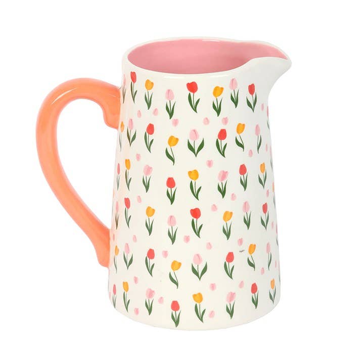Pichet en Céramique à Motif de Tulipes pour le Printemps et la Fête des Mères