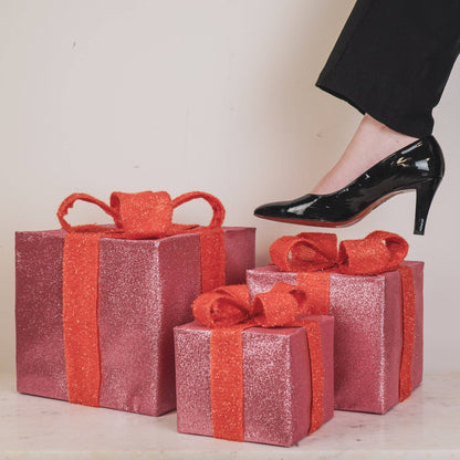 Cadeau de Noël à LED - S3 - Polystyrène - Rose/Orange - 15/20/25cm