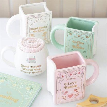 Mug en Forme de Livre "I Love Books" Rose