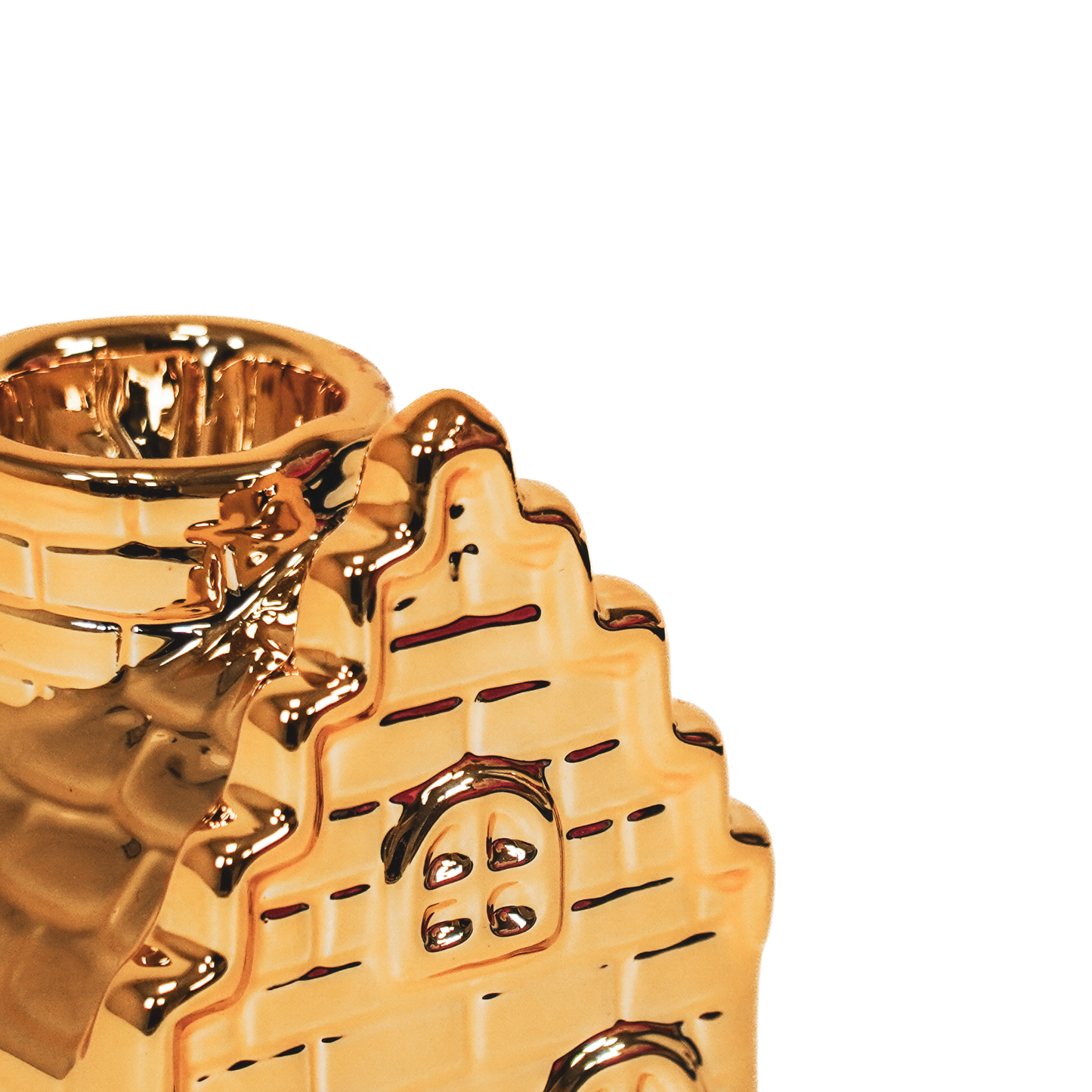 Bougeoir - Maison - Céramique - Doré - 6x6x11cm