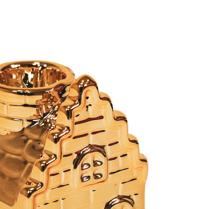 Bougeoir - Maison - Céramique - Doré - 6x6x11cm