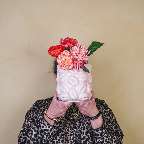 Pot - Bisous - Céramique - Rose clair - 17,5x17,5x17,5cm