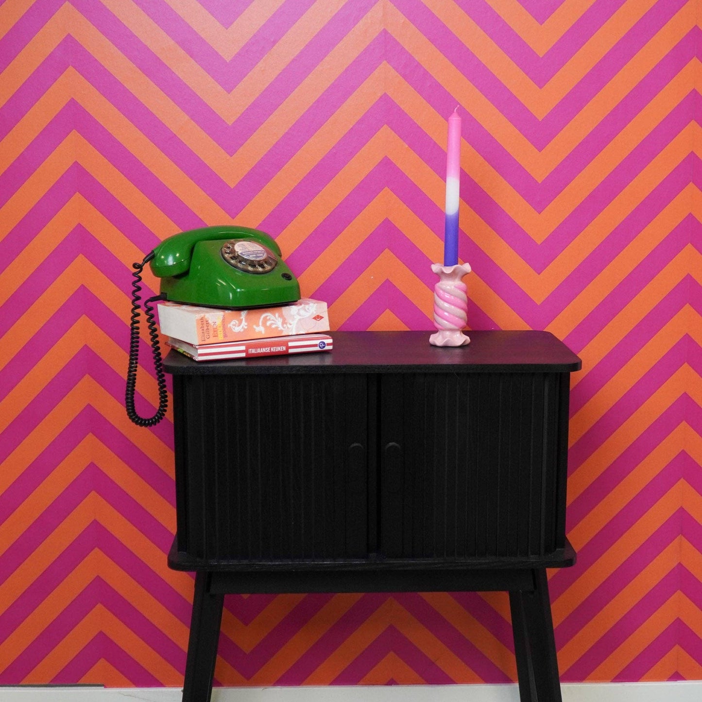 Bougeoir - Bonbon Toffee - Céramique - Rose/ Néon - 7,5x7,5x13 cm