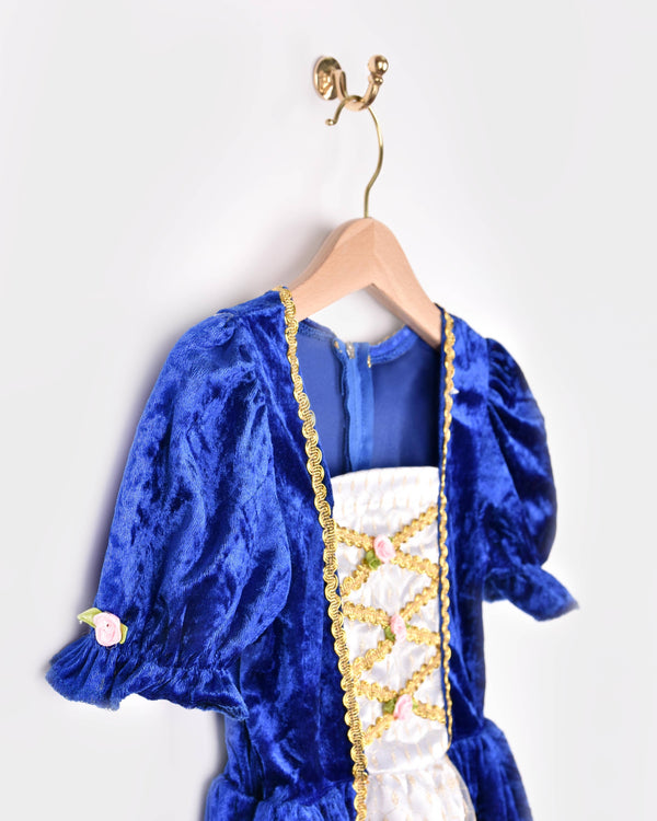 Robe de princesse en velours bleu pour 2-4 ans (taille 98-104)