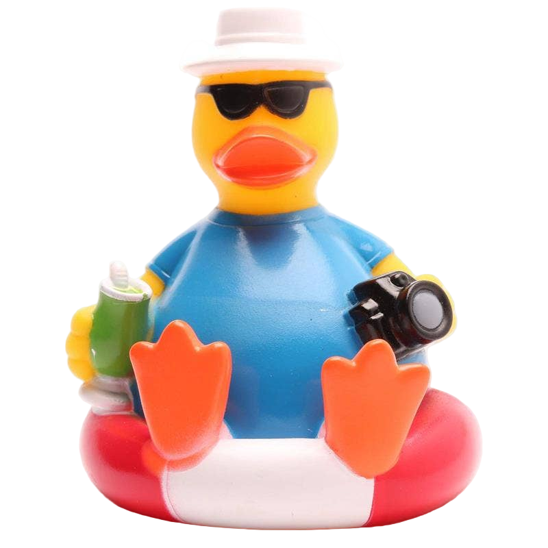 Pato turista en una boya