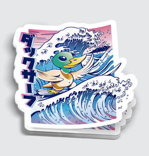 Pegatina de pato real surfista