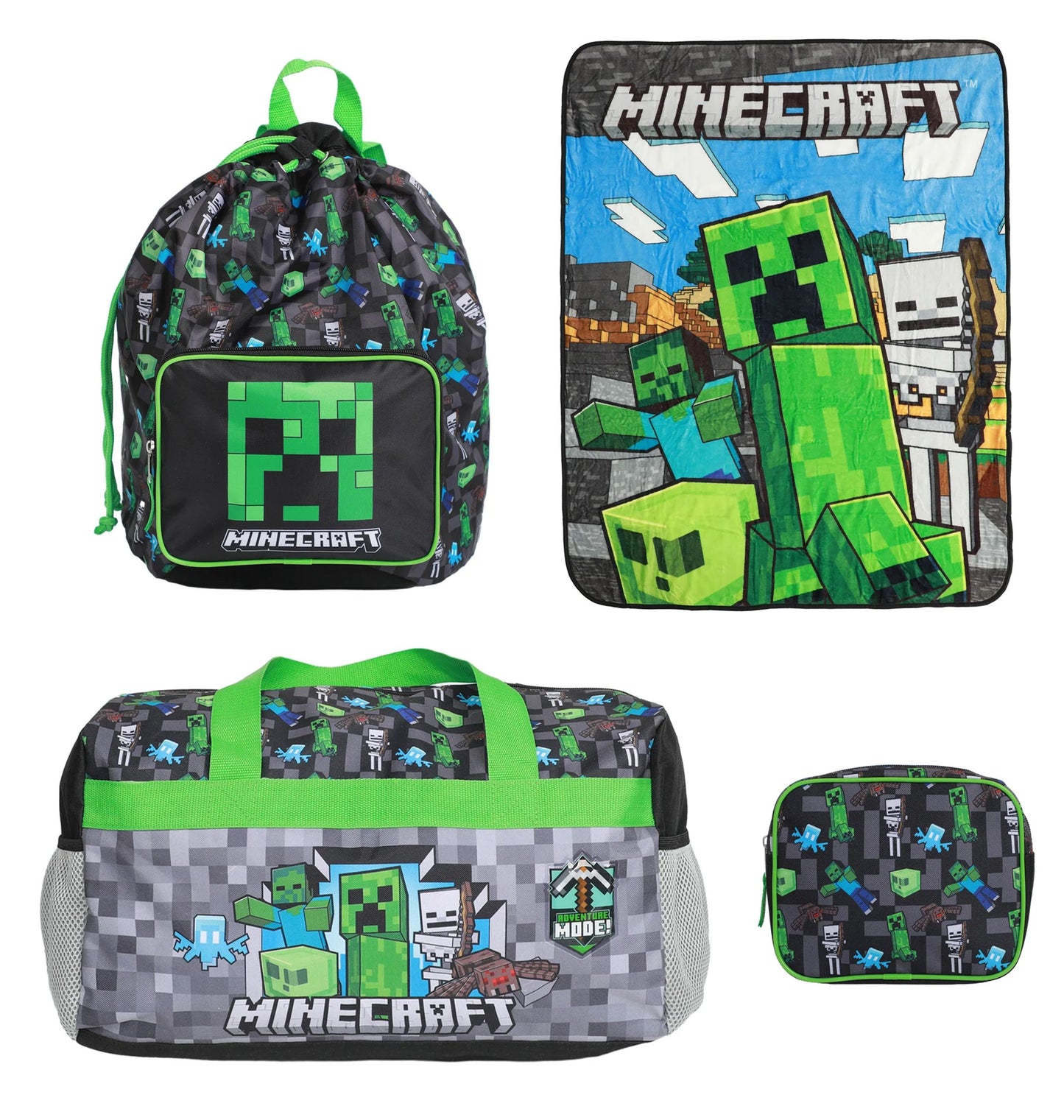 Set 4 pièces enfant Minecraft Creeper avec sac de sport