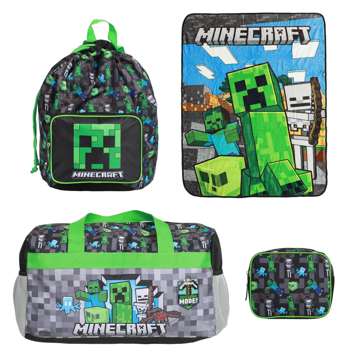 Set 4 pièces enfant Minecraft Creeper avec sac de sport
