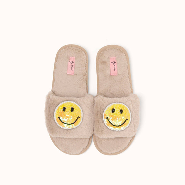 Coppia di spille a forma di pantofole - Smiley giallo