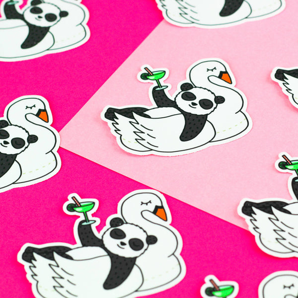 Autocollant Pool Party Panda sur Bouée Cygne