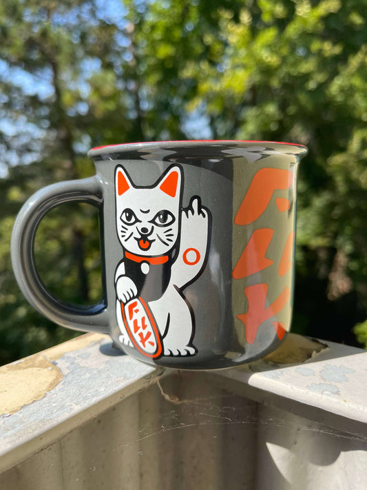 Taza de gato de la suerte "Que te jodan, Neko"