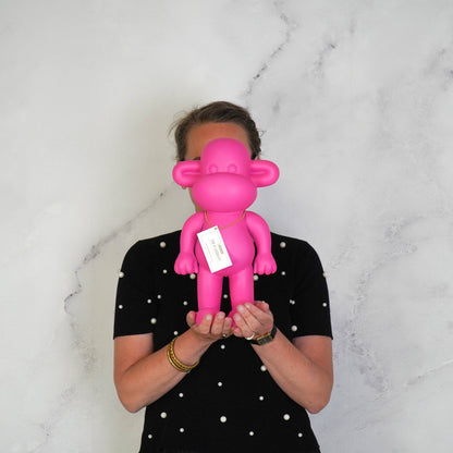 Ornament - Monkey Figurine 'The Legend' - Poly resin - Pink - 20.5x13.5x35cm