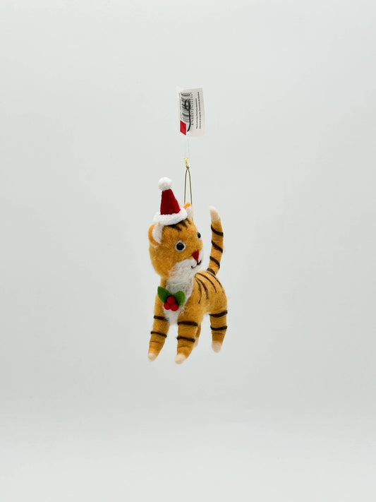 Hanging felt Christmas tree decoration, cat figurine