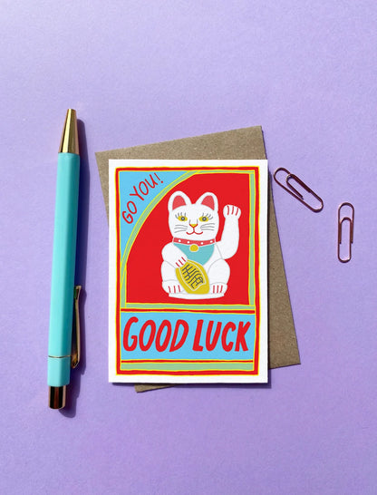 "Buena suerte" Lucky Cat Tarjetas de felicitación