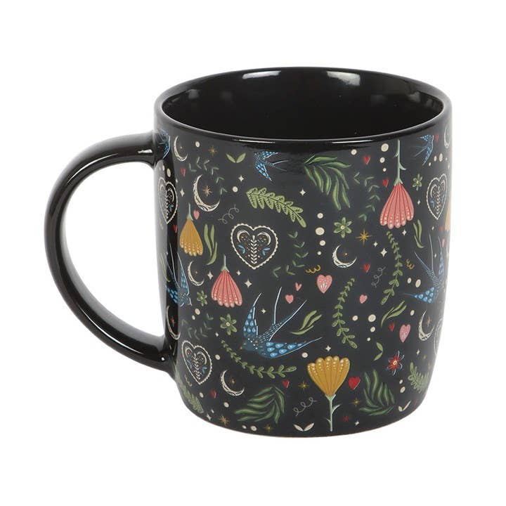 Mug à motif floral folk noir Midnight Bloom