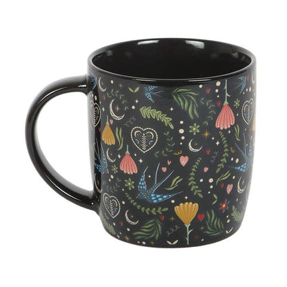 Mug à motif floral folk noir Midnight Bloom