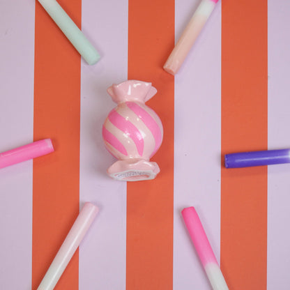 Bougeoir - Bonbon Toffee Rond - Céramique - Rose/ Néon - 8,5x8,5x13 cm