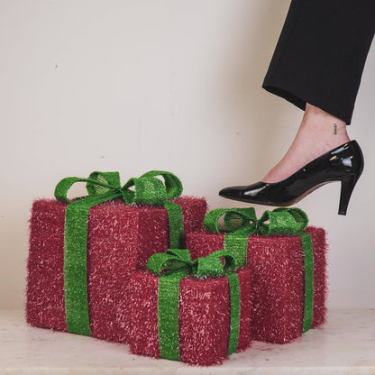 Cadeau de Noël à LED - S3 - Polystyrène - Rose/Vert - 15/20/25cm