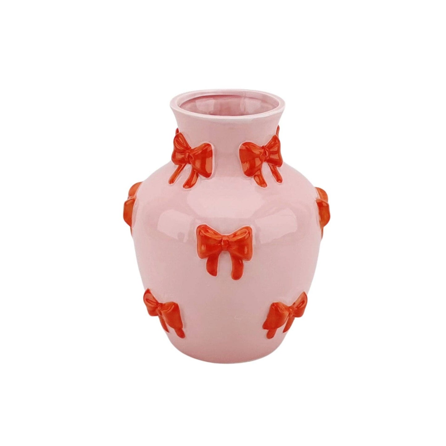 Vaso - Vaso per fiori con nastri - Rosa/Arancione - 14x14x19cm