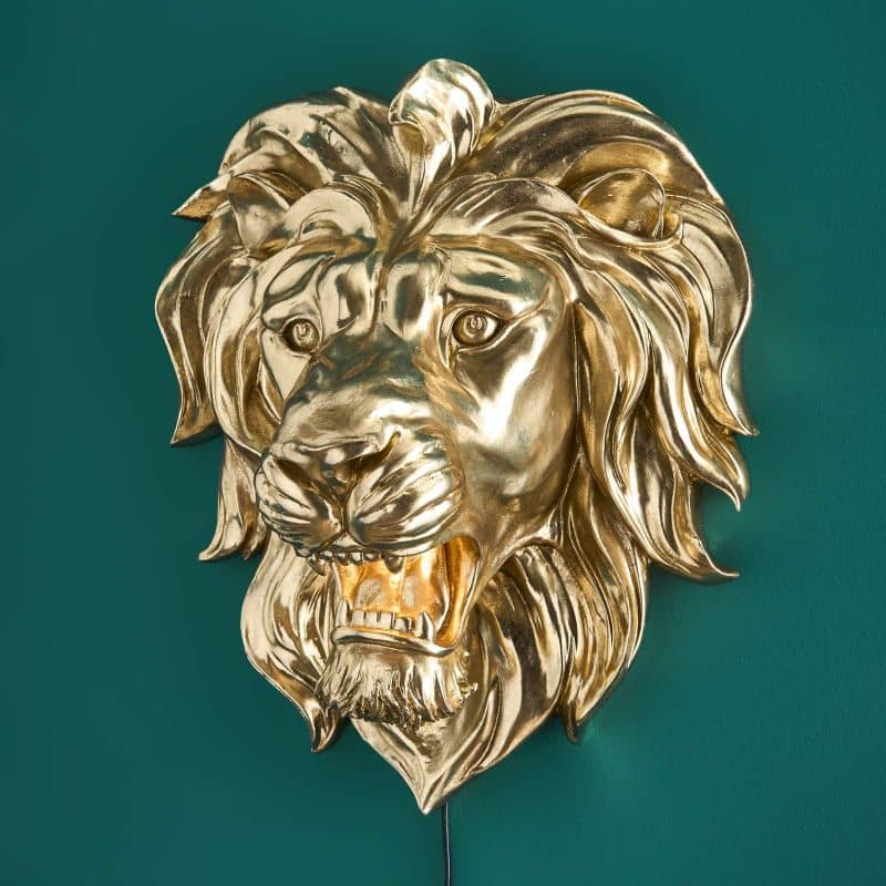 Candeeiro de parede King Lion dourado, 47 x 41 x 24,5 cm