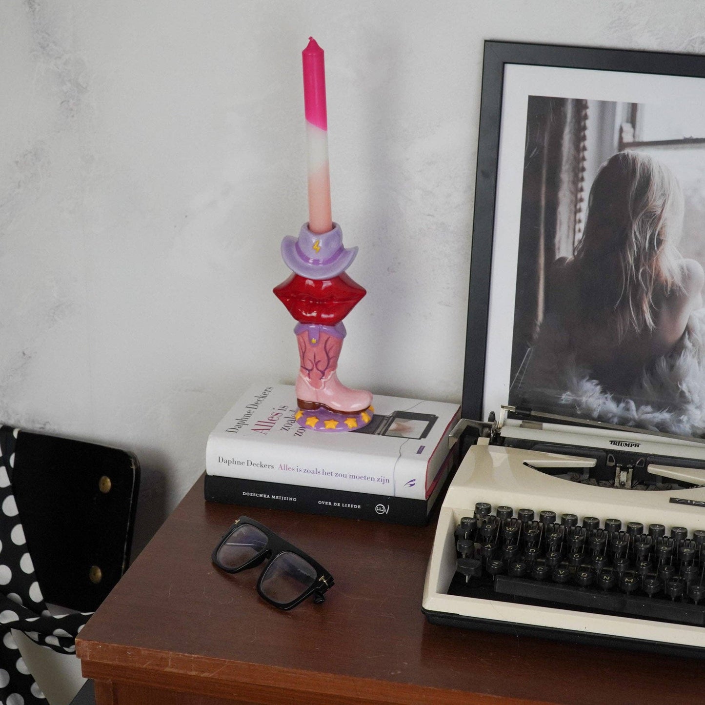 Bougeoir - Botte / Lèvre / Chapeau - Rose / Rouge / Lilas - 10x8x20 cm