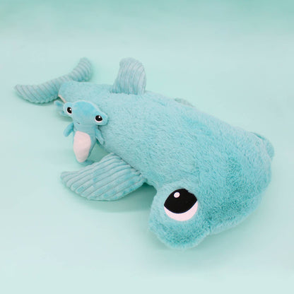 Peluche Ptipotos Maman et Bébé Requin Marteau - Bleu Aqua
