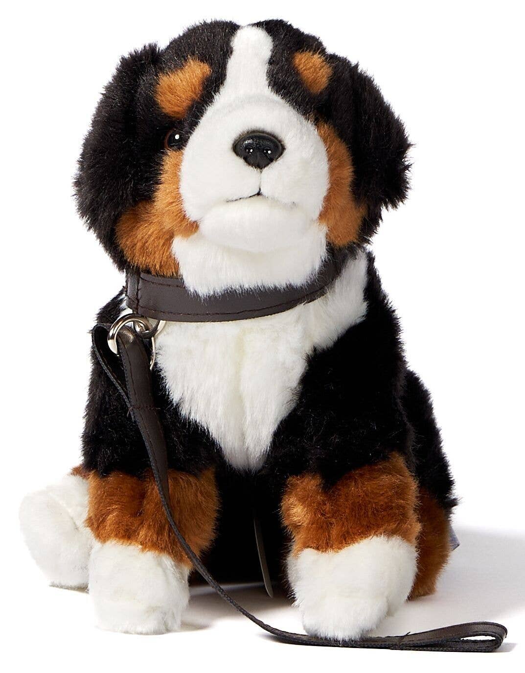 Peluche Chiot Bouvier Bernois, Assis - Avec Laisse - 19 cm (Hauteur)