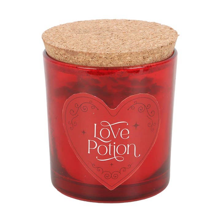 Vela de cristal de jaspe rojo con aroma a frambuesa "Poción de amor" para San Valentín