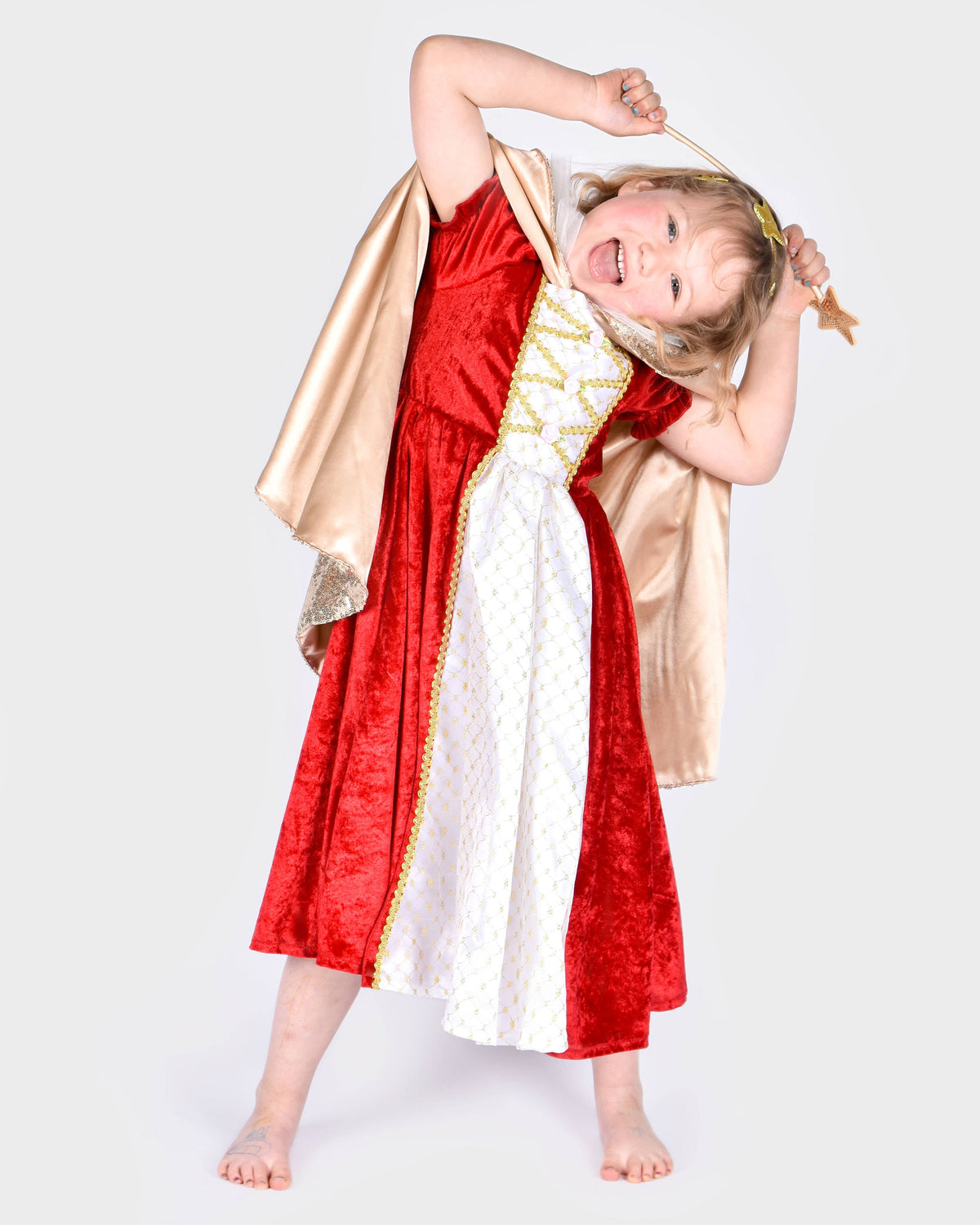 Cape dorée à sequins avec serre-tête et baguette magique 3-8 ans
