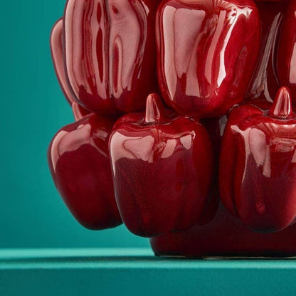 Paprikarode vaas, steengoed, 25 x 25 x 31 cm, handgemaakt