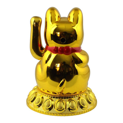 Chat chanceux solaire doré 10,5cm