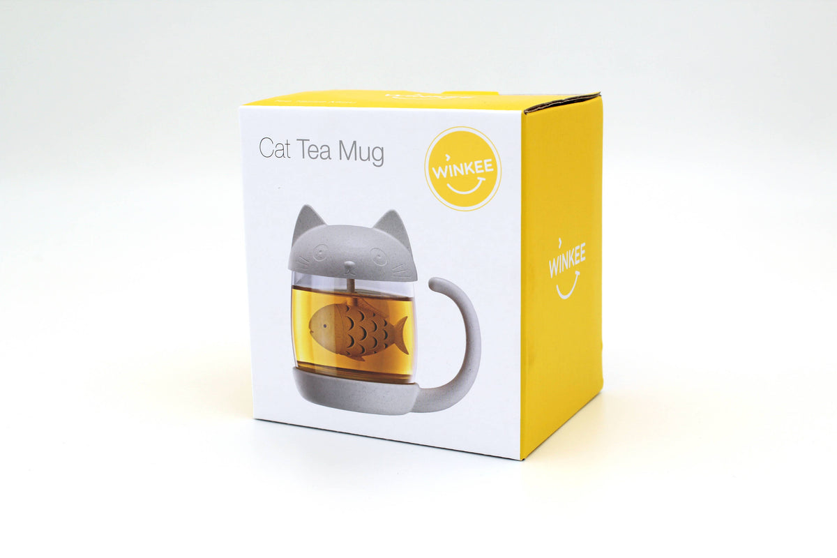 Taza de té con forma de gato y pez infusor